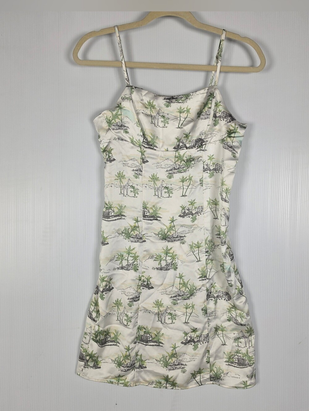 Hippie Rose Cream Tropical Print Slip Dress with Green Palm Motif